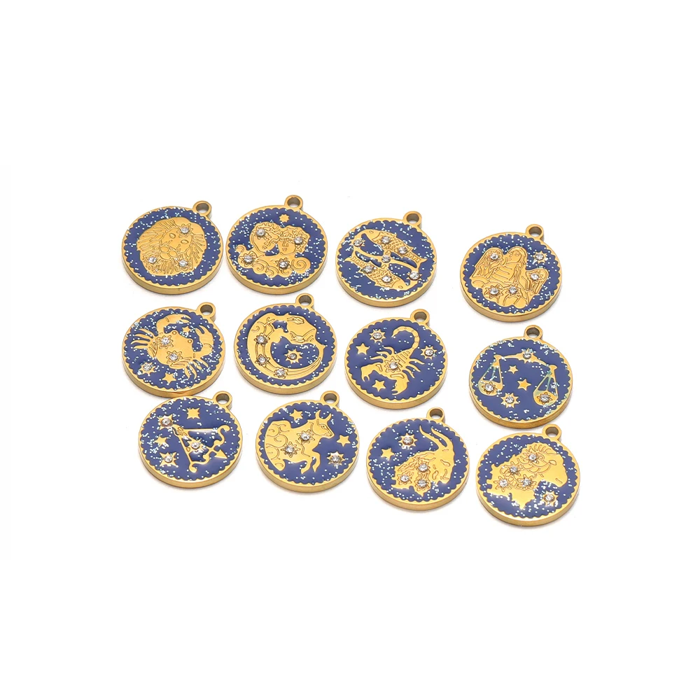 5-12pcs Gold Color Stainless Steel Enamel 12 Constellations Pendants for DIY Jewelry Necklaces Charms Making Bracelet Findings