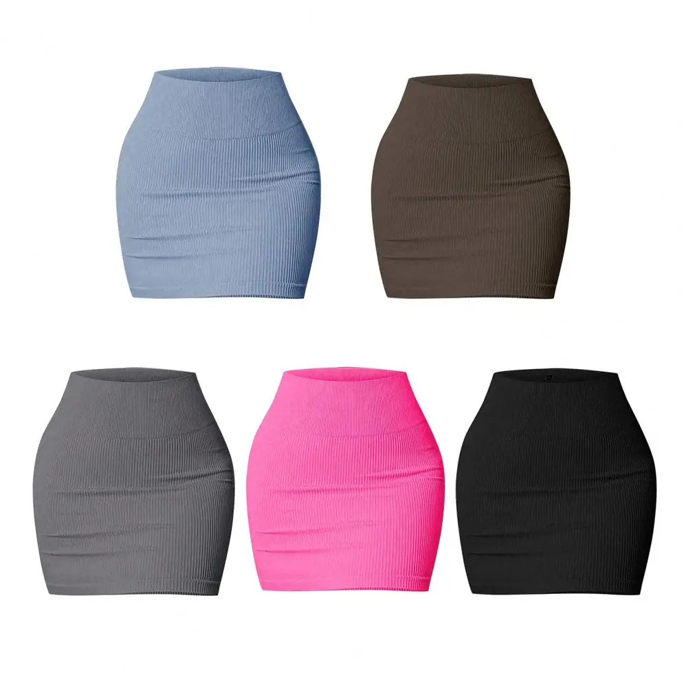 Solid Mini Skirts Sexy American Retro Basic Vintage Casual Pencil Skirt Bottoms Basic Casual A-Line Ribbed Knit Clothing Skirt