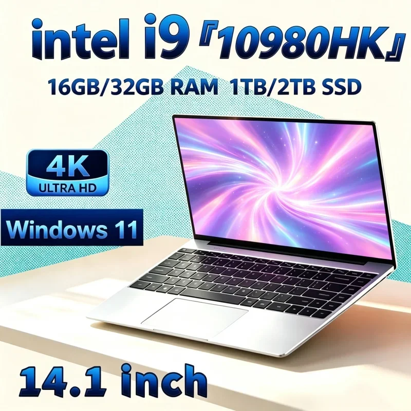 2026 Intel I9 10980HK Clear 14.1 Inch Laptop 32GB RAM 2TB SSD Pro Gaming Notebook 1920x1080 Office High Performance