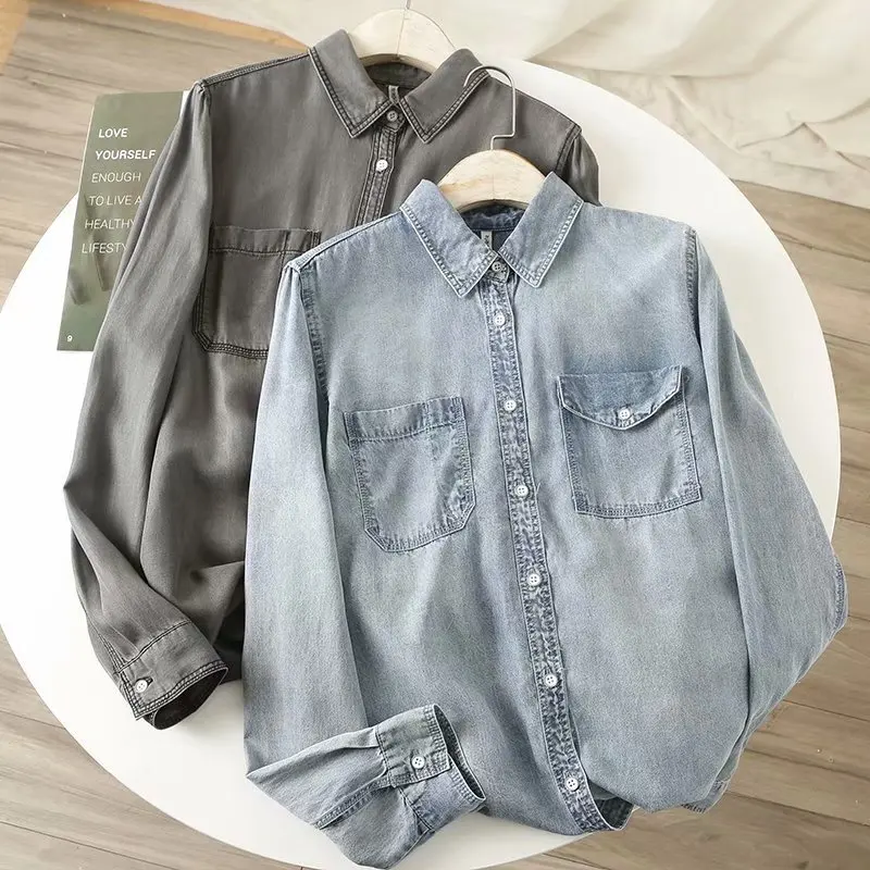 

Новая весенняя джинсовая одежда irt, женская свободная длинная све, классический дизайн, повседневная верхняя одежда с эффектом похудения, винтажный материал из ледяного шелка