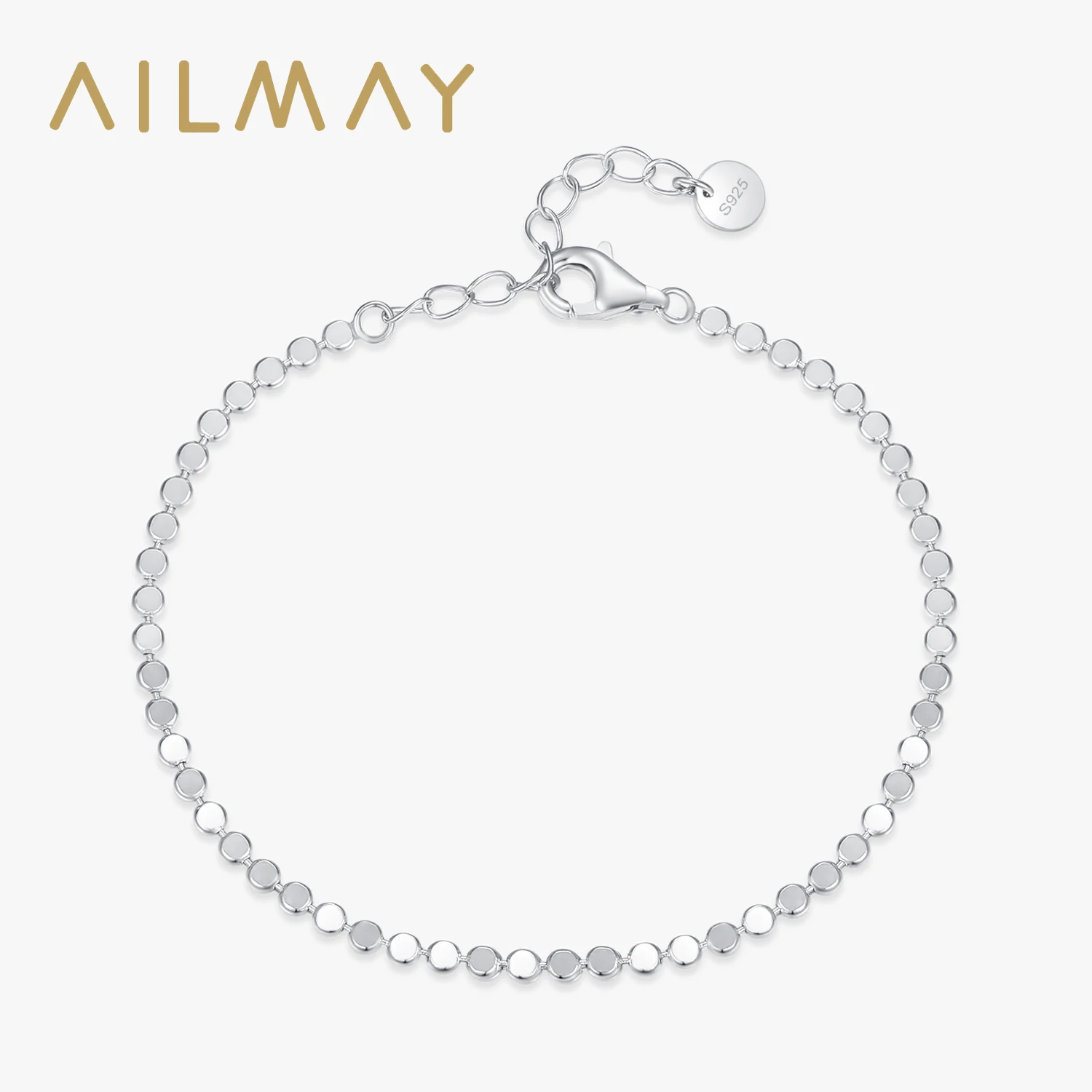 Ailmay Authentic 925 Sterling Silver Geometry Chain Bracele Link For Women Girl Original Bracelets Luxury Wedding Party Jewelry