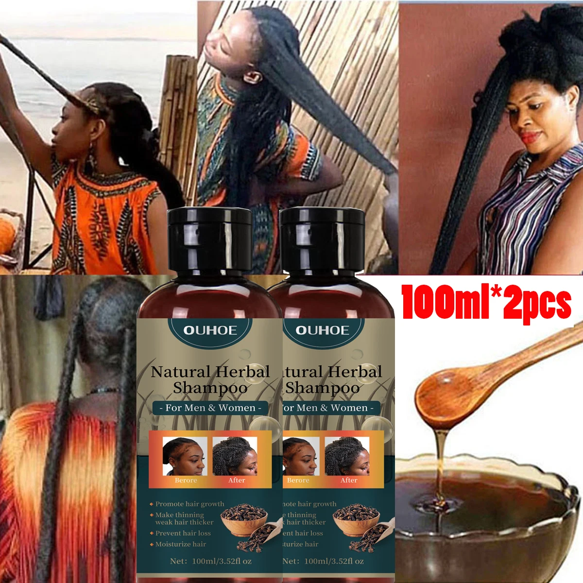 Chebe Hair Growth Shampoo Ancient African Hair Growth Formula Extract Powerful Effect Fast Hair Loss Treatment Hair Care 100ml*2