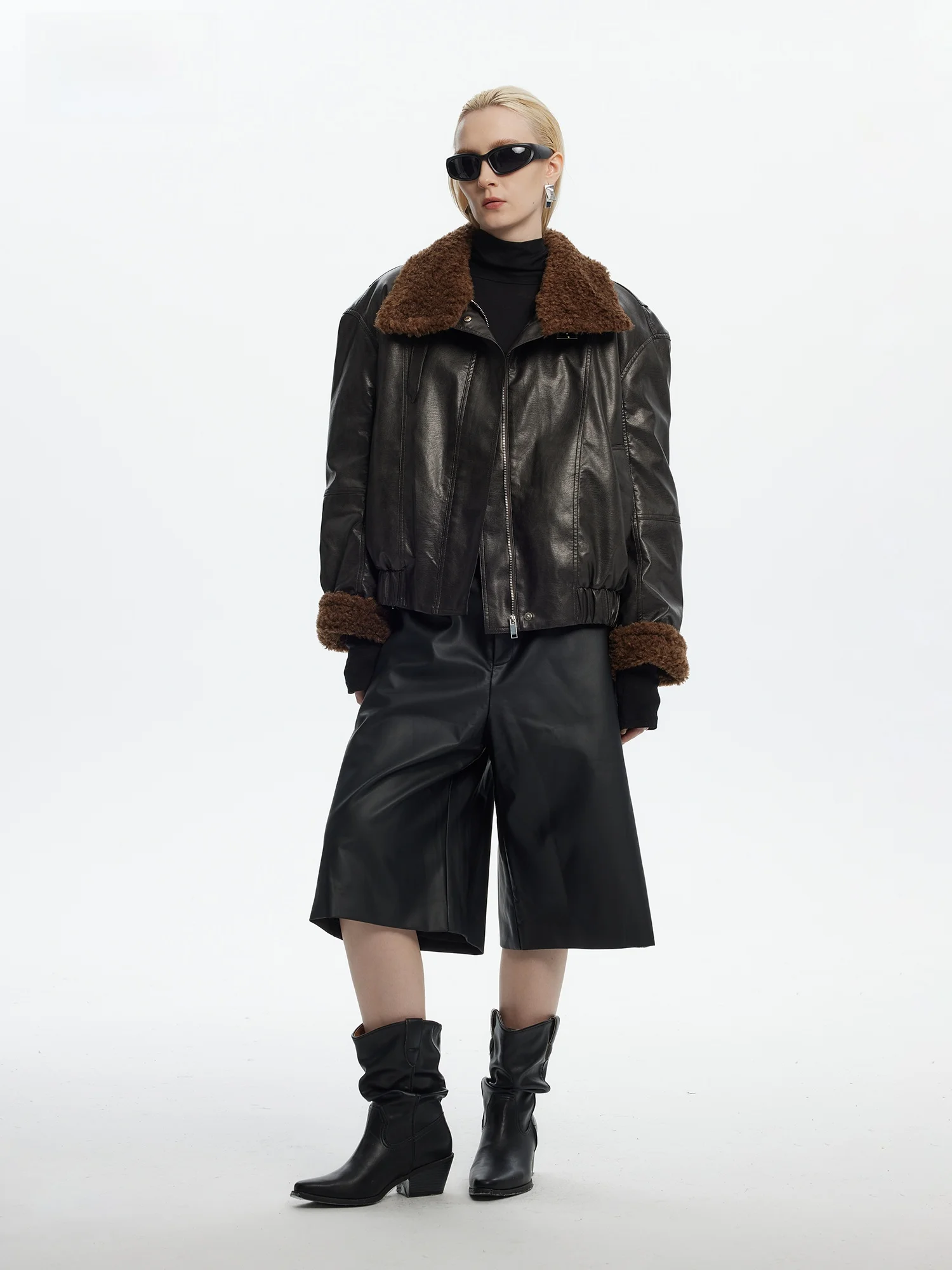 Jaqueta de Couro Vintage Wildund 2025 de Inverno, Modelo Solto, Unissex, Estilo Motociclista com Gola Alta e Forro Grosso