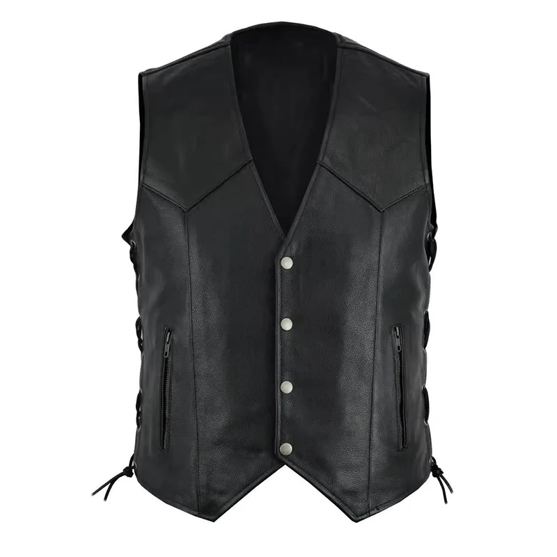 Men\'s Faux Leather Vest Single-breasted Side Zipper Straps Short Leather Vest Men\'s Punk Rock Sleeveless Leather Tops（PU）