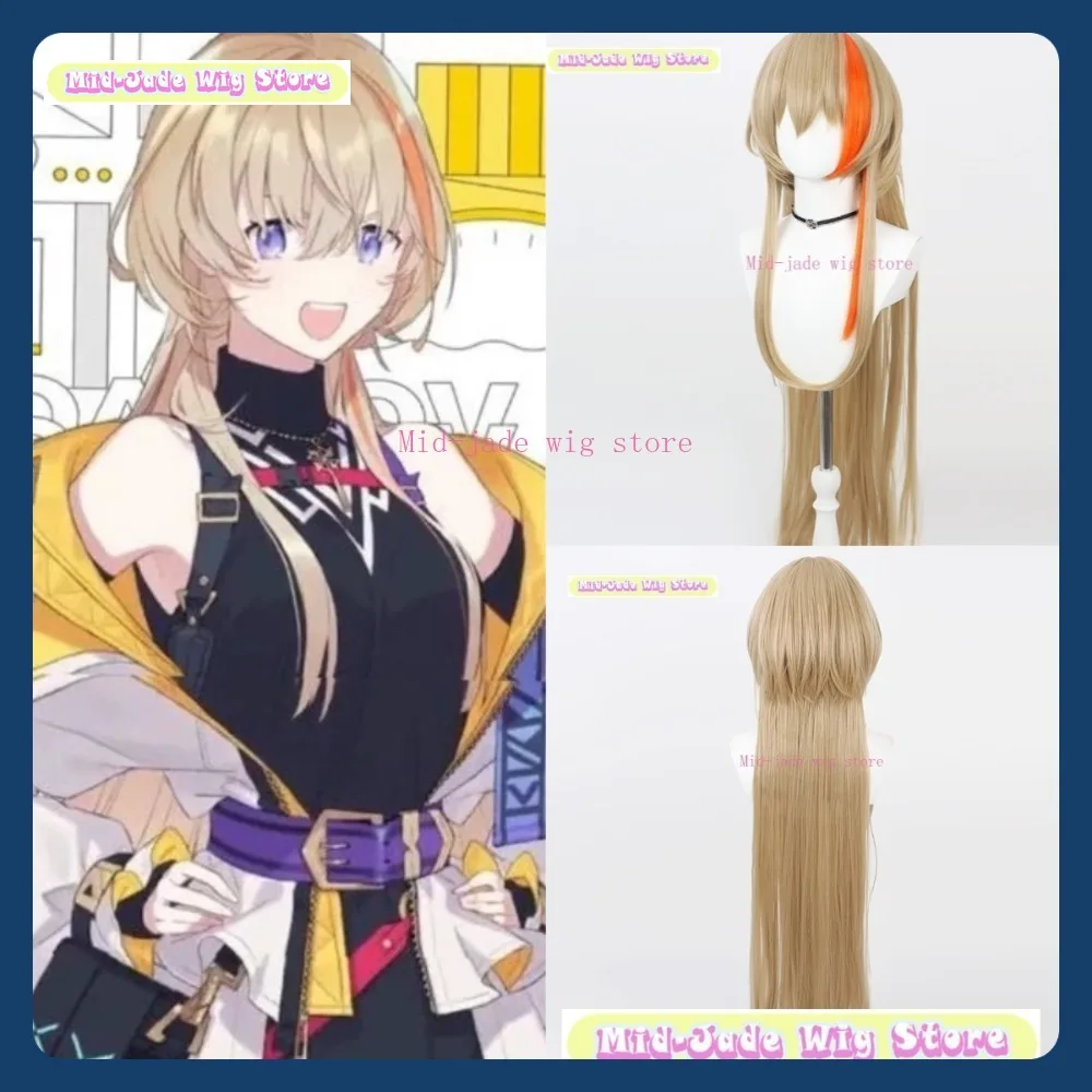 منتصف اليشم متجر شعر مستعار NIJISANJI Fura Kanato الشعر الطويل VTuber شعر مستعار تأثيري أنيمي لعبة لعب الأدوار هالوين ملابس تنكرية للحفلات الدعائم