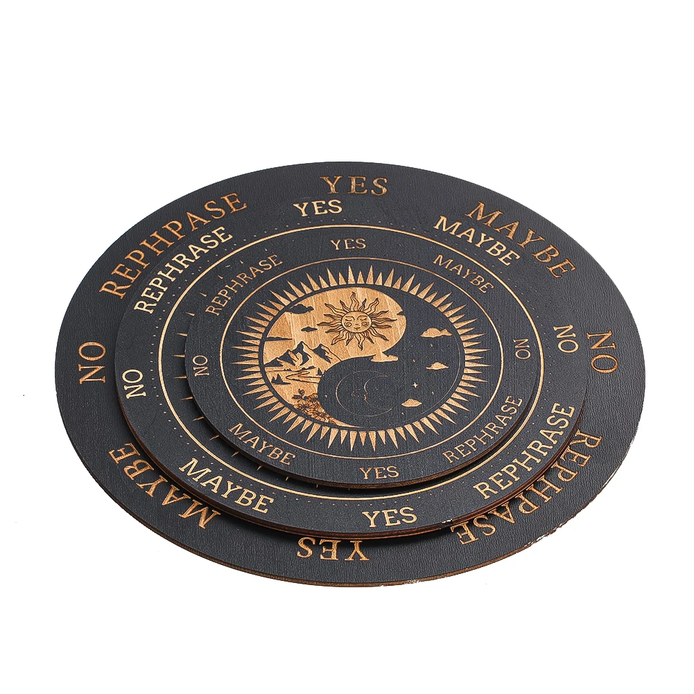 15/20/25CM Wooden Sun and Moon Pattern Taiji Coaster Witchcraft Divination Message Board Crystal Meditation Altar Supplies