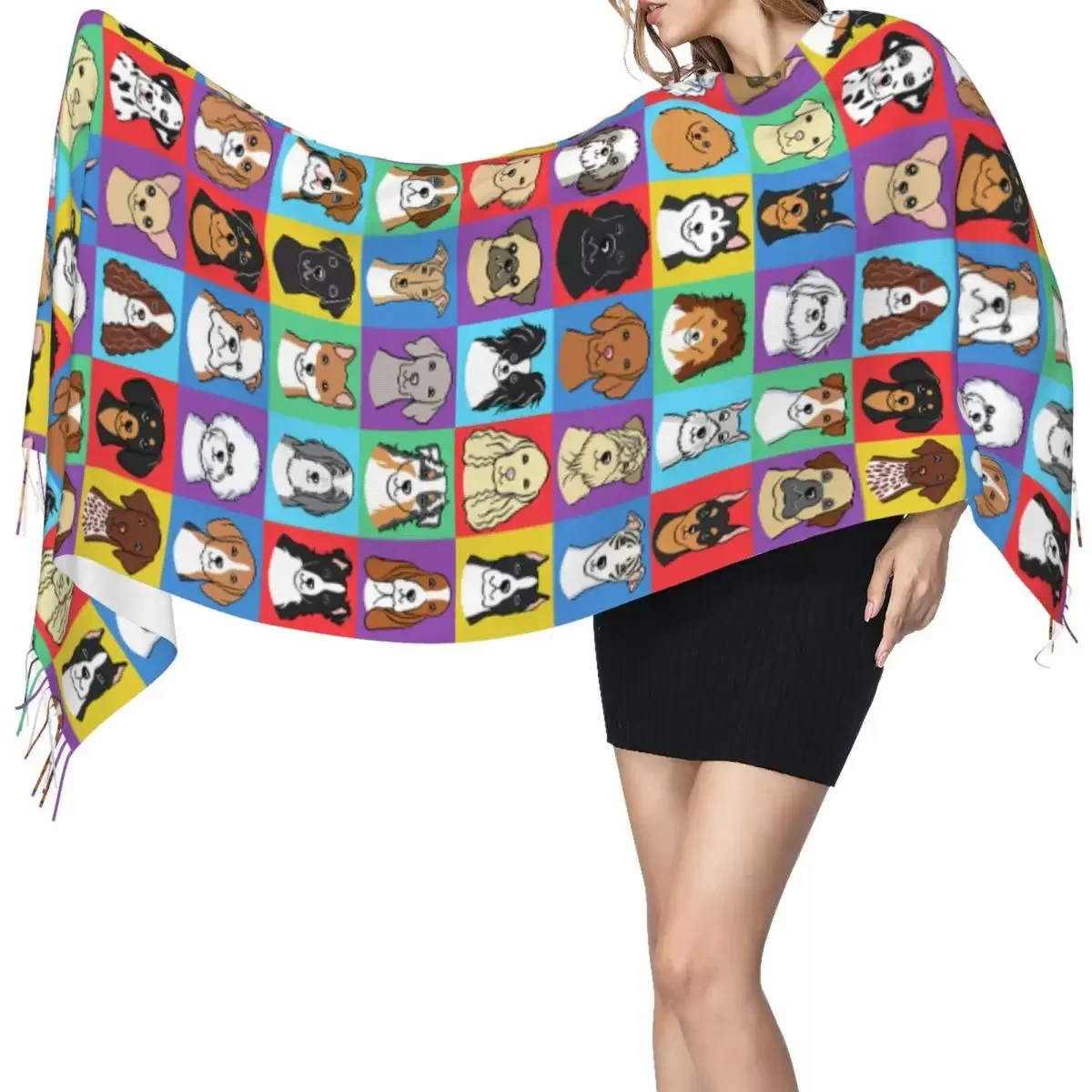 Dog Pattern Scarf Wrap for Women Long Winter Fall Warm Tassel Shawl Unisex Scarves