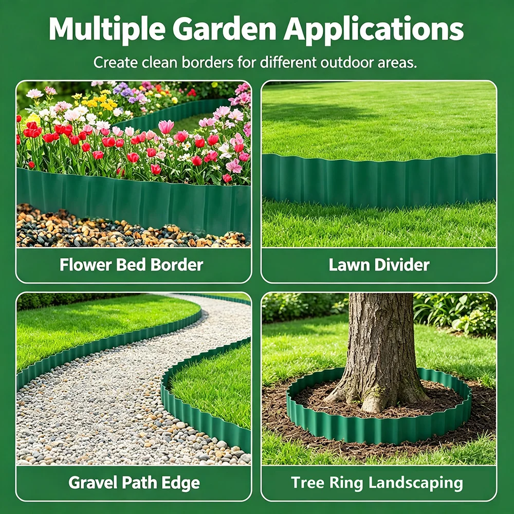 1 Stück Wellkunststoff-Gartenrand, strapazierfähig, zuschneidbar, biegbar, Rasenkante für DIY-Gemüsebeete, Blumenbeete, Baumringe, Garten – Detail 8