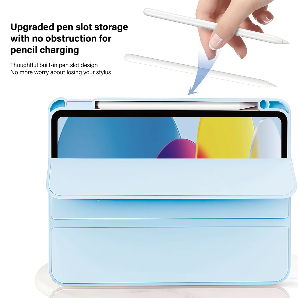 For Apple iPad 2025 Case with Pencil Holder Tri-Folding Acrylic Clear Back Smart Cover for iPad 11th Generation 11 inch A16