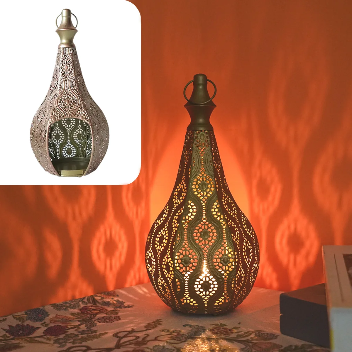 

Decorative Elegant Metal Lantern Candle Holder - Decorative Tabletop Lantern for Home Perfect for Chinese New Year & Ramadan