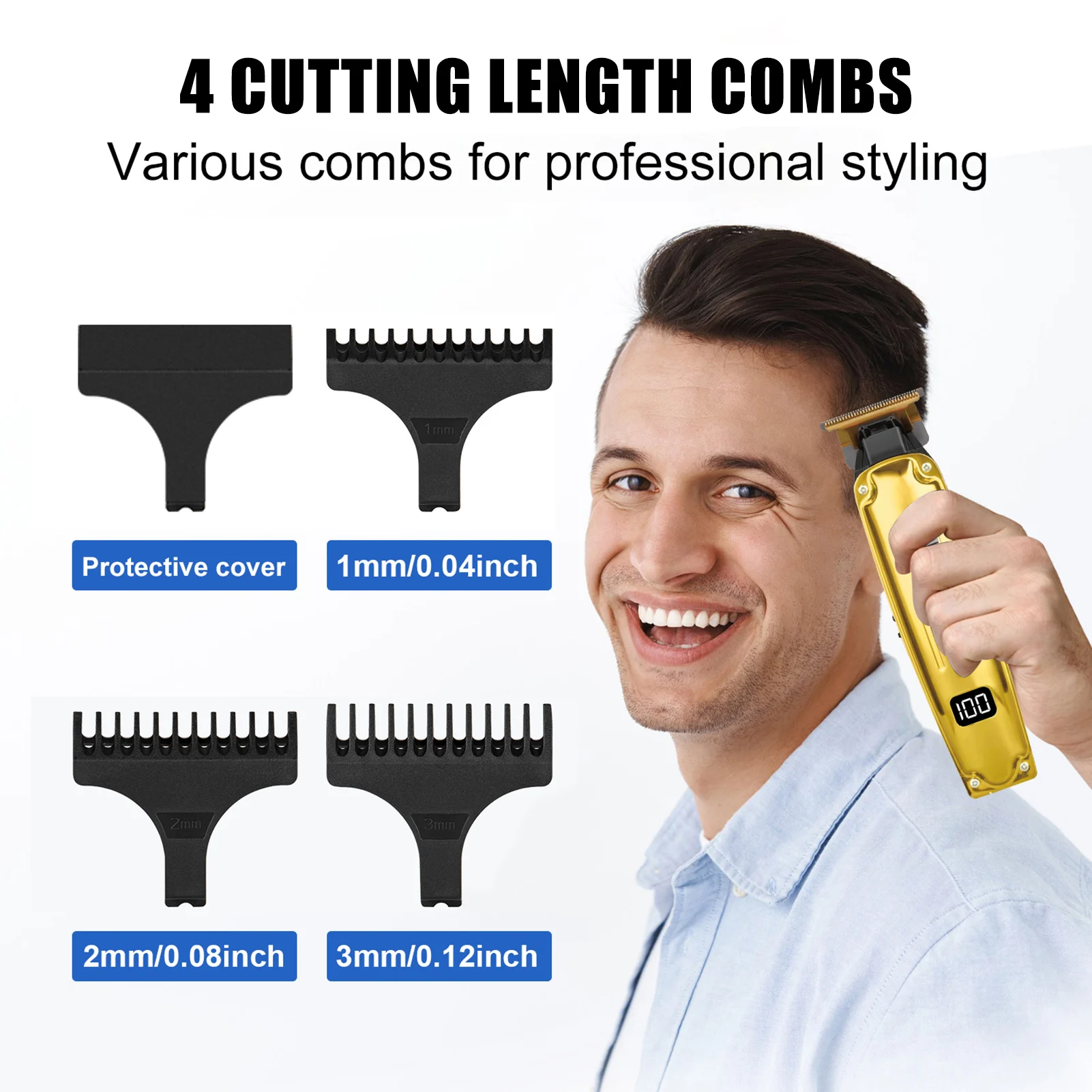 Zestaw maszynka do włosów dla mężczyzn z wyświetlaczem LED zestaw golarka do brody profesjonalny Salon fryzjerski trymer fryzjerski z 4 limitowanymi grzebieniami