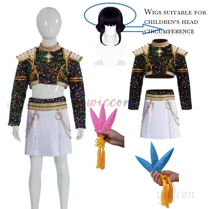 

Охотница Зои, косплей, детский черный, золотой сценический костюм для девочек, 2025 год, набор дартс для охотника на демонов, наряд на Хэллоуин