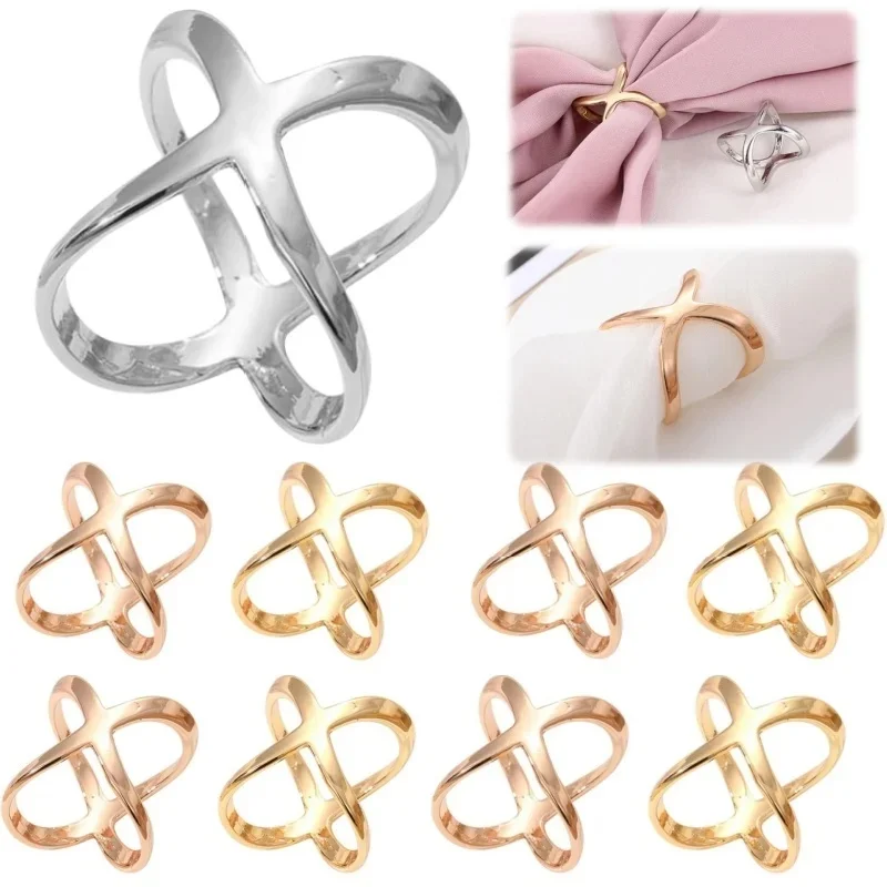 1/2/3/4Pcs Fashion Cross Scarf Clip X Shape Metal Brooches For Women Hollow Bow Scarve Buckle Holder Shawls Jewelry Pins