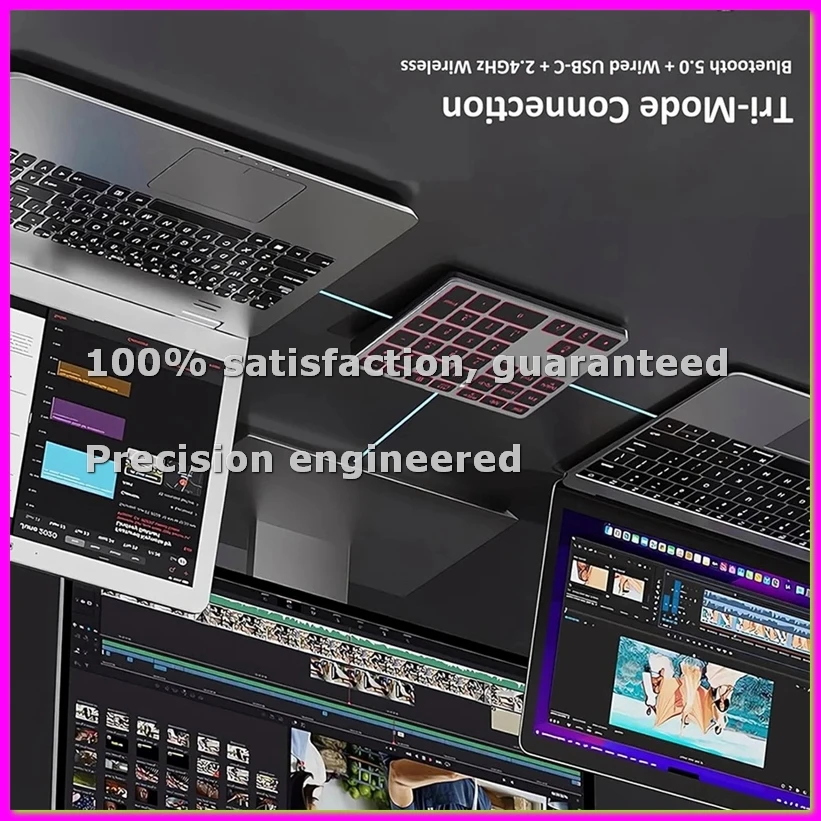 Tri-Mode Numpad 7-Color LED Backlit, BT5.0/USB/2.4G Wireless Rechargeable Number Pad 35-Key Scissor Switches Keyboard C-ABFT