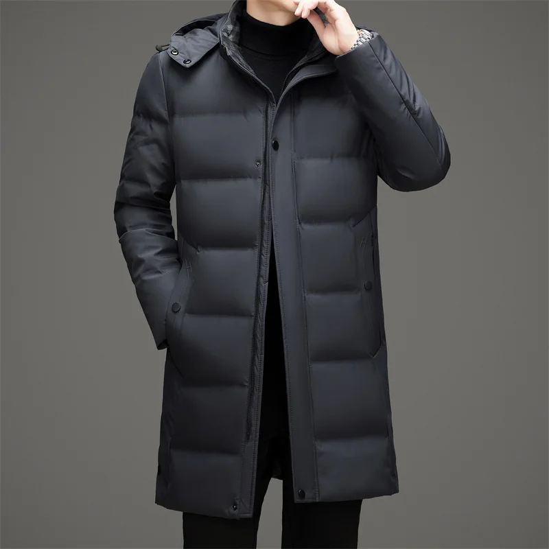 YEAE Hooded Long Down Jacket Man Designer Male Winter Brand Padded Duck Down Padding Men's Jacket Casual Man Sack Cold Male Coat