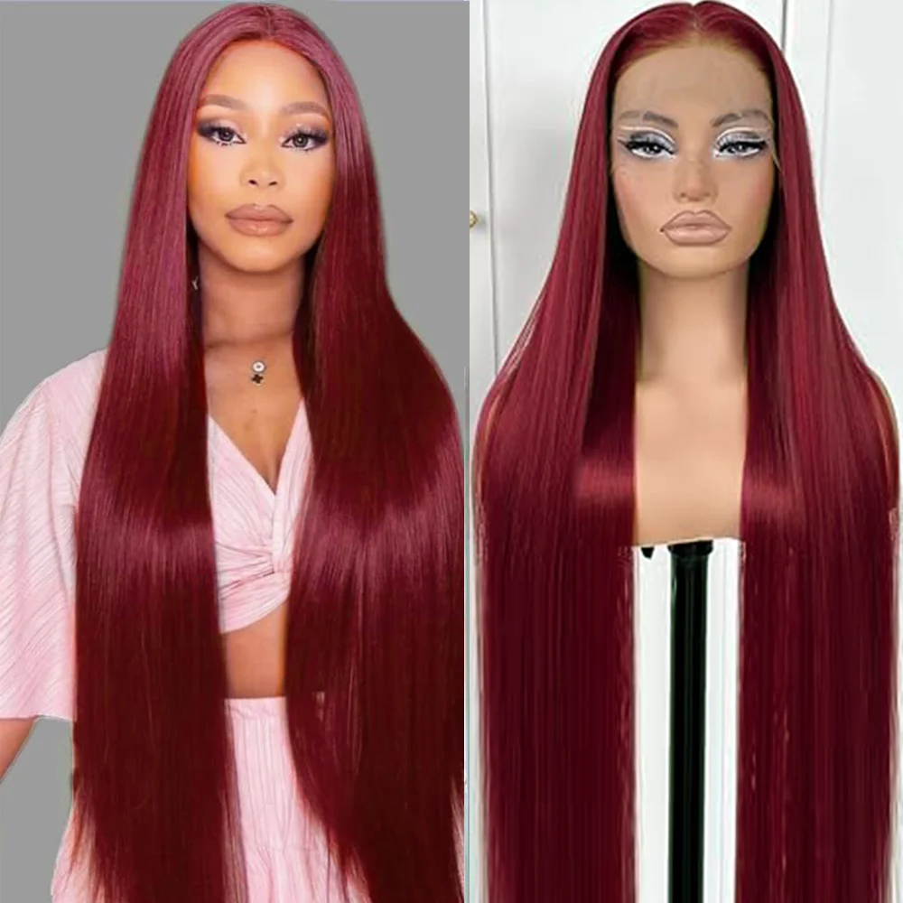 

52 Inch 99j Burgundy 13x6 HD Lace Frontal Human Hair Wig 200 Density Transparent Lace Front Human Brazilian Hair Wigs For Women