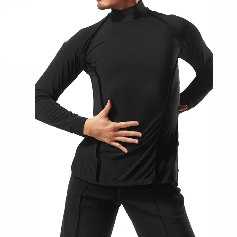 Masculino alto pescoço profissional dança latina topos roupas de prática de dança de salão mangas compridas veludo adulto flamenco camisa zh3089