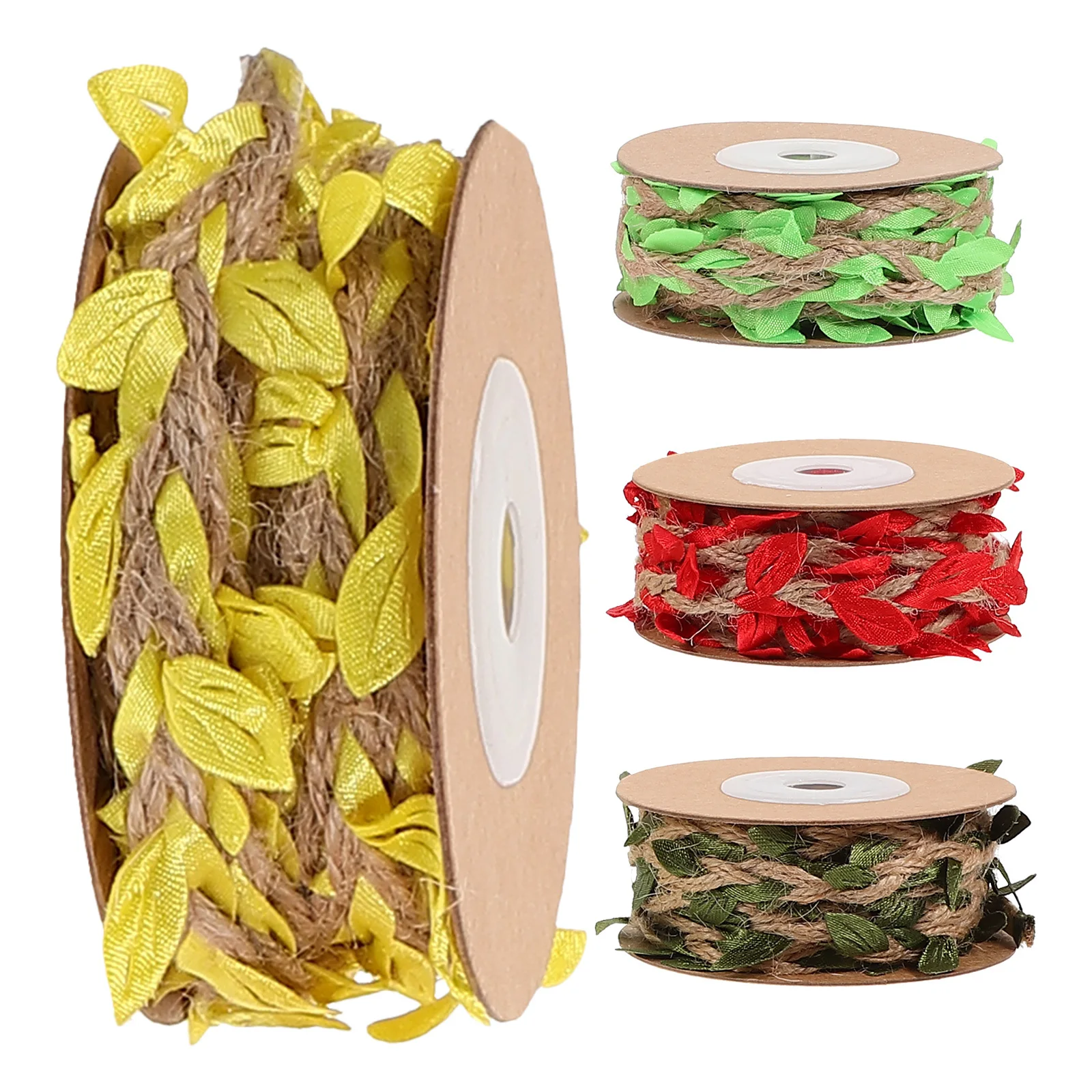 

4 Rolls Forest Hemp Rope Decorative Floral Packing Crafting Rope Simulated Leaves Bouquet Wrapping Floral Supplies