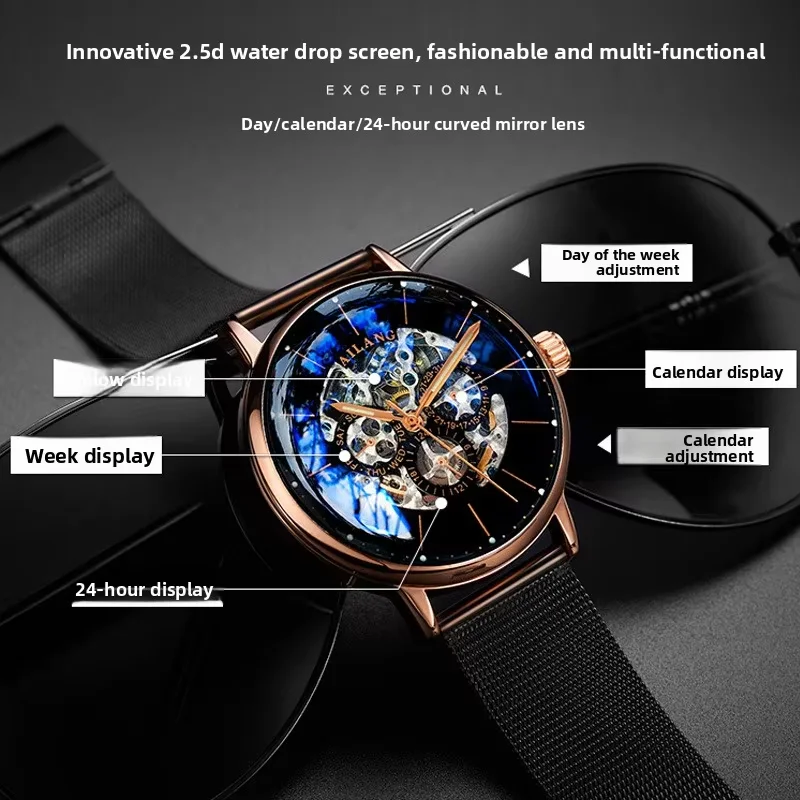 Tech Ai Lang Men's Automatic Mechanical Watch Spot Goods Merkur Sugess Pierre Paulin Stainless Steel Alloy Case Hollow Design