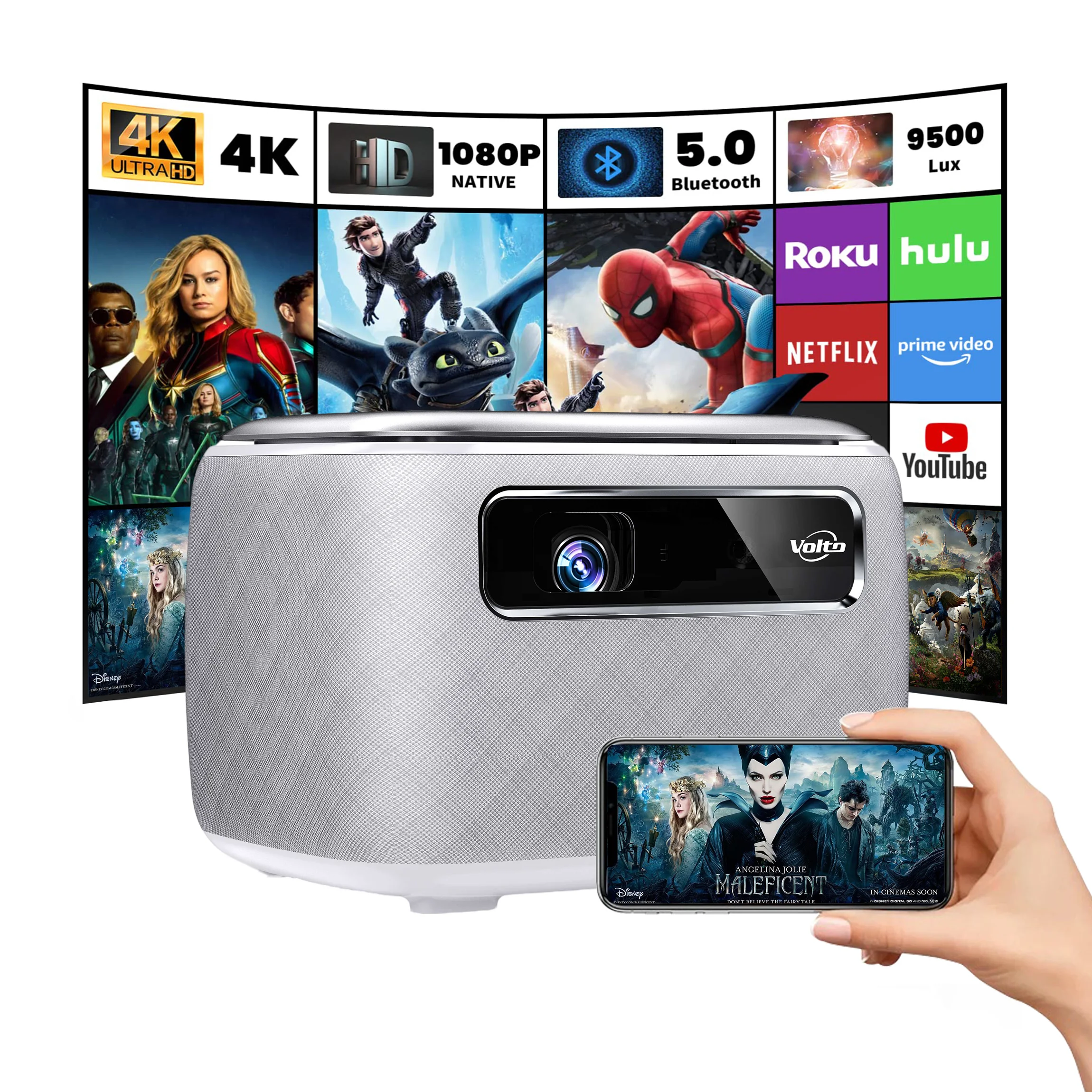 

Projector 4K Dlp Supported Two-Way 5G WiFi Projector 1080P 13000 Lumens 450 ANSI Video Projector Outdoor Projector Carry Bag