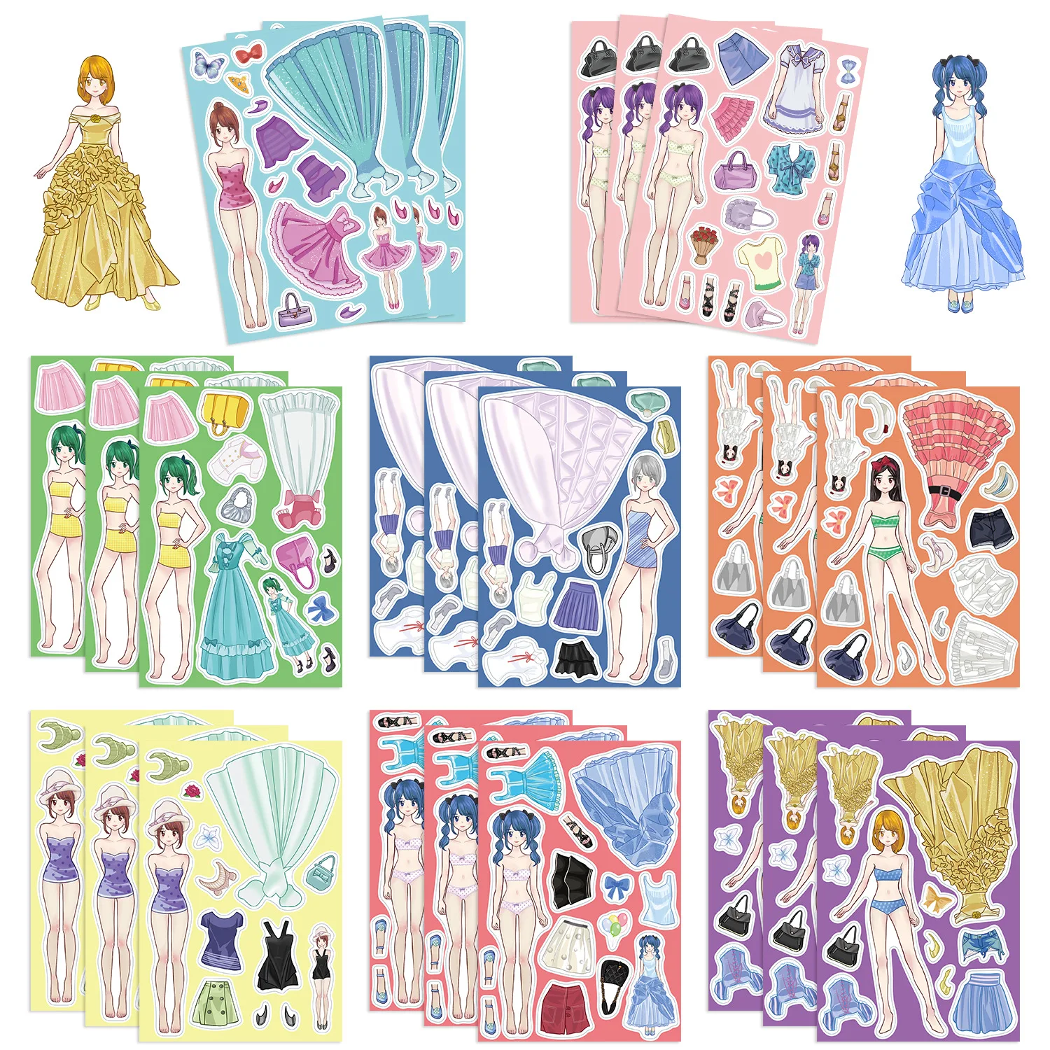 8PCS Princess Costume Puzzle Stickers for Girls' Hearts Fun Dress Up Matching Creative Handbooks Waterproof Stickers