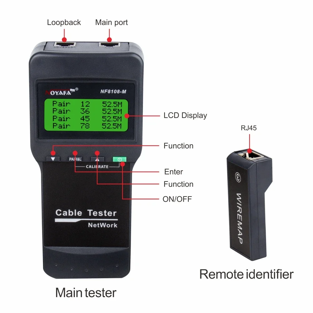 Imagem -02 - Noyafa Nf8108m Medidor de Testador de Cabo Lan de Rede Digital Rj45 5e 6e Ferramenta de Rastreador de Cabo Coaxial Medida Comprimento do Cabo de Rede