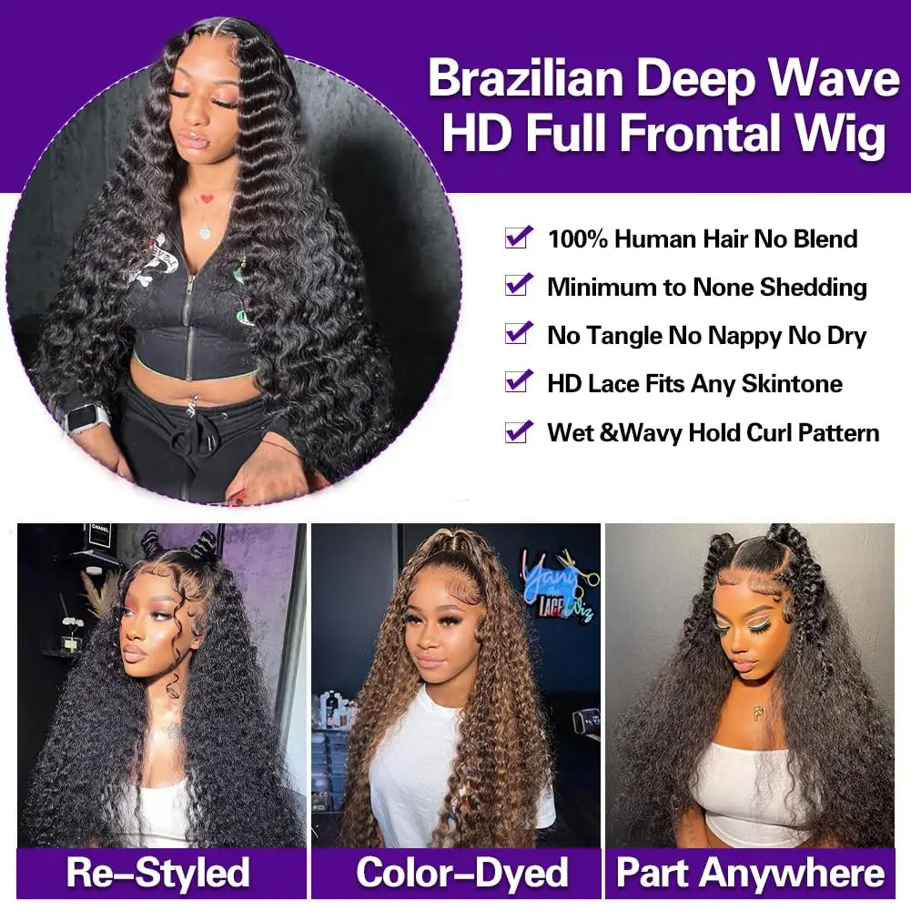 26 Inch Deep Wave Lace Front Wigs Human Hair, 13x4 HD Curly Lace Front Human Hair Glueless Frontal Deep Wave Wig for Women image 6