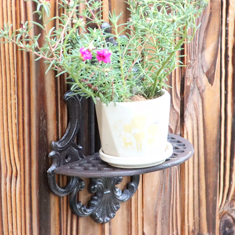Vintage Cast Iron Wall Mounted Display Shelf In Gold Green Rustic Colors For Home Garden Planter Figurines Storage Holder Heavy 4