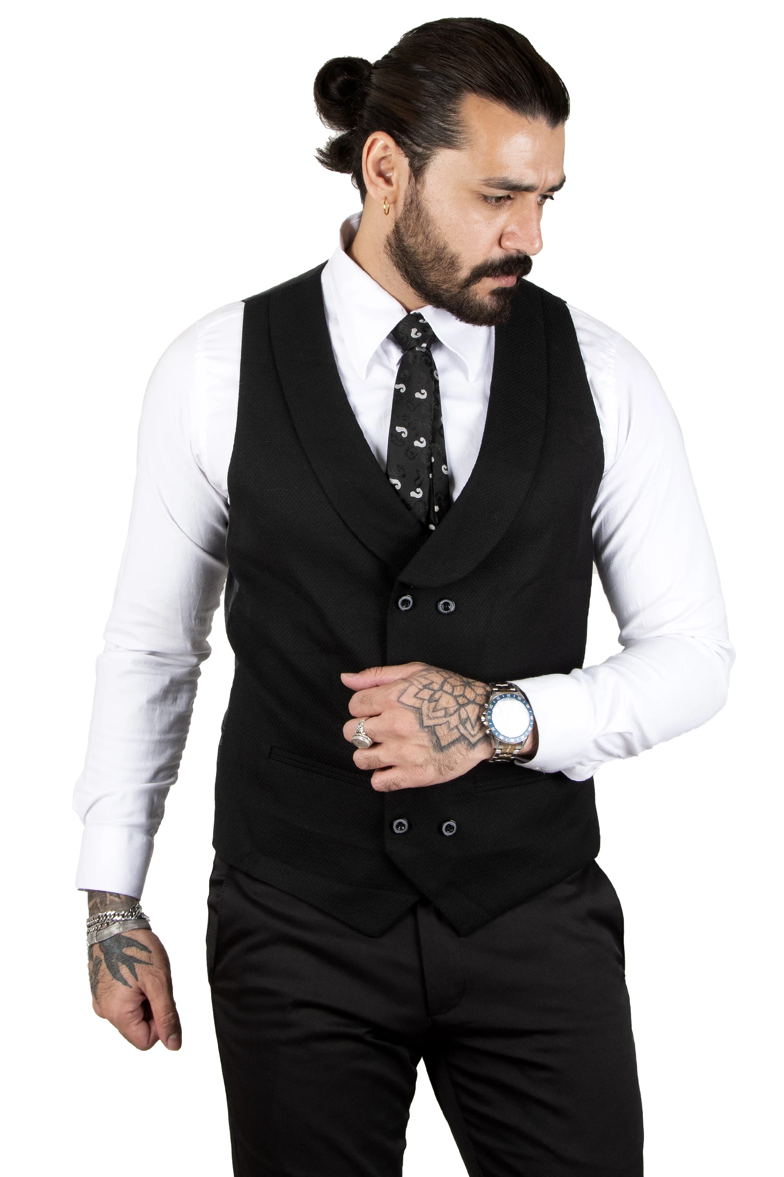 

DeepSEA Patterned Collar Double Breasted Male Cepken-Vest 2202061