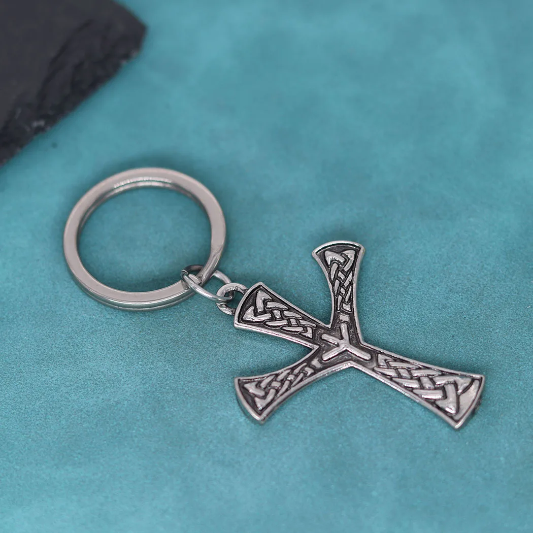 Algiz Rune Cross Pendant Keychain Elhaz Amulet Nordic Viking Compass Pendants Key Chains For Men Women Talisman Jewelry Gift