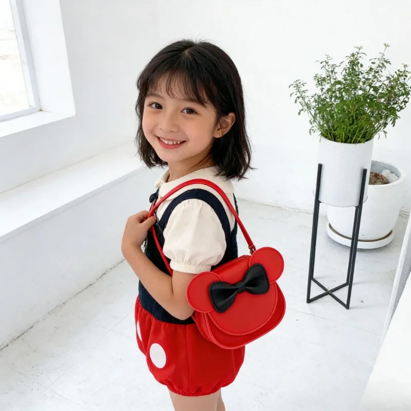 

Trendy Mini Bow Decoration Leather Crossbody Bag for Girls Cute Princess Childrens Small Wallet Chic Fashion Kids Backpack