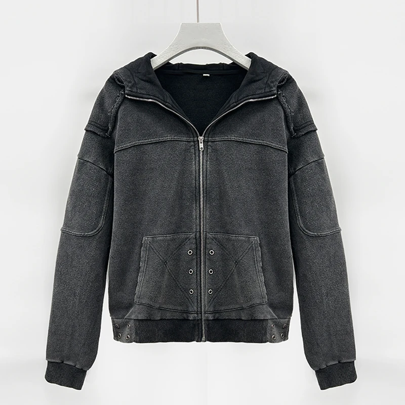 

Мужская черная джинсовая куртка на молнии с капюшоном, винтажная стираная лоскутная куртка с вышивкой Technics, 100% хлопок, однотонная окрашенная осень