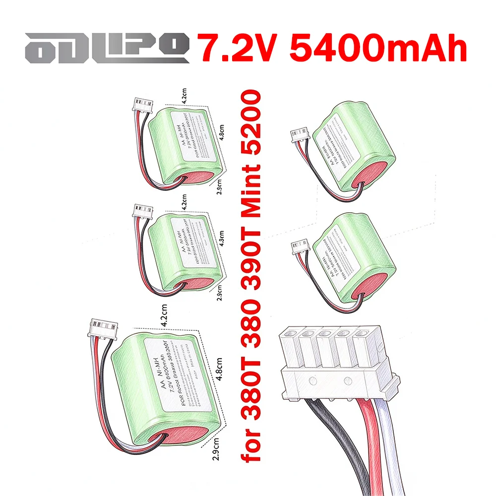 2026 NEW Upgrade 5400mAh Ni-MH 7.2V Vacuum Cleaner Battery for iRobot Braava 380T, 380, 390T and Mint 5200, 5200B, 5200C