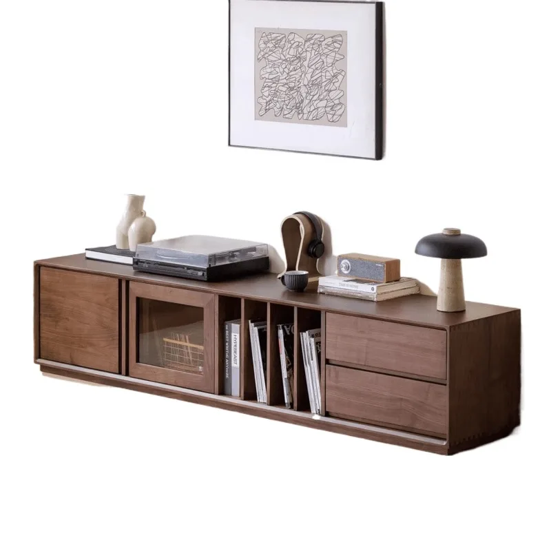 North American black walnut TV cabinet, all solid wood floor cabinet