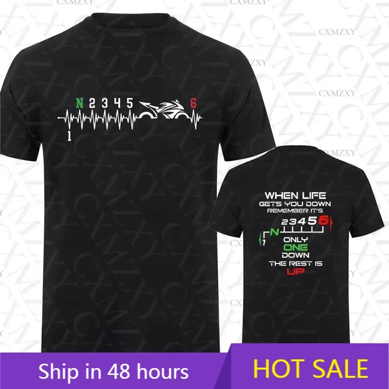 

1N23456 Motorcycle Gear Biker Heartbeat Print Men T-Shirts Summer Men's T Shirt Clothing Oversized Men Tshirt Graphic T Shirt