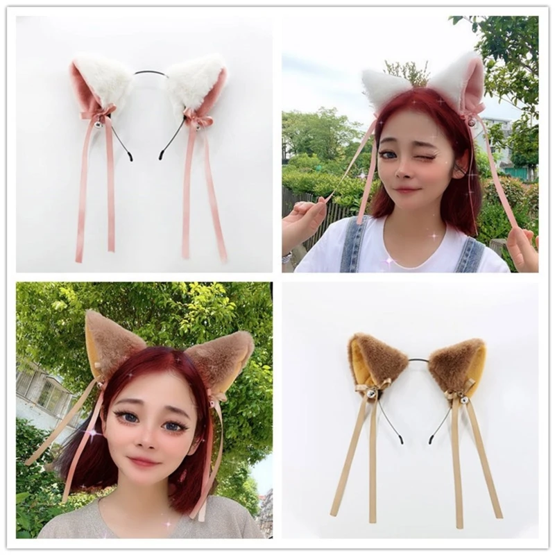 Fashion Plush Hair Hoop Ears Headband Simulation Animal Headdress with Bowknot Hair Accessories for theme Party M6CD