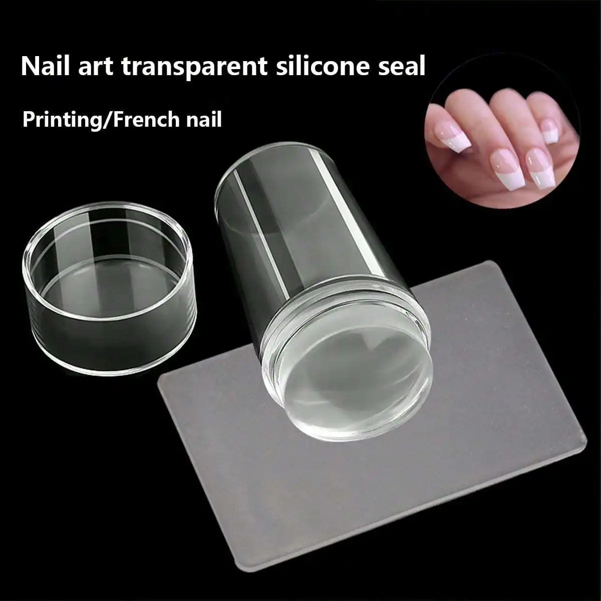 

Nail Art Transparent Stamper With Cover & Scraper, 2.8cm French Manicure Transfer Stamp Tool