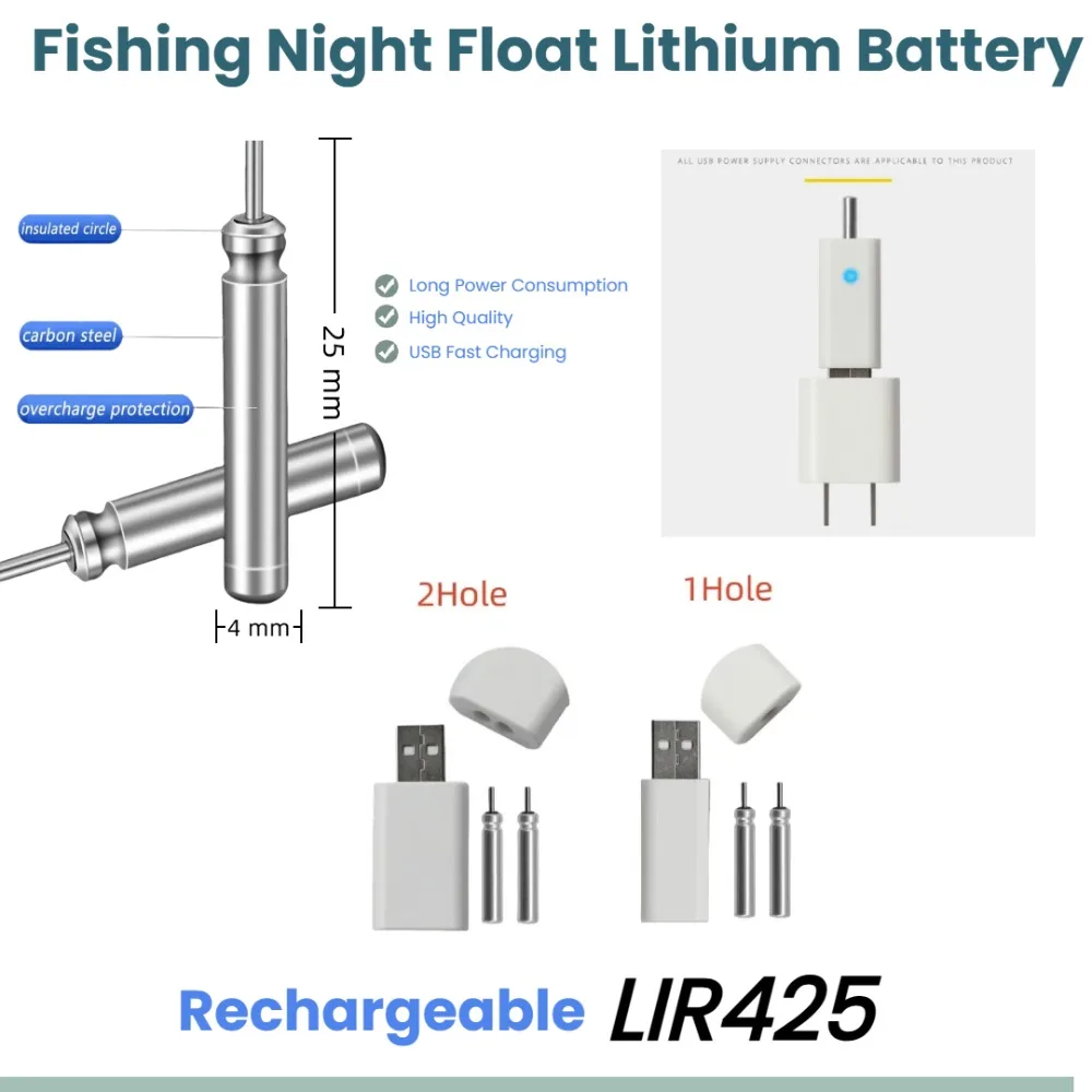 

Rechargeable LIR425 Luminous Fishing Float USB Charger Electric Night Fishing Buoy Bobber Tackle for 1/2Hole Bright Glow Float