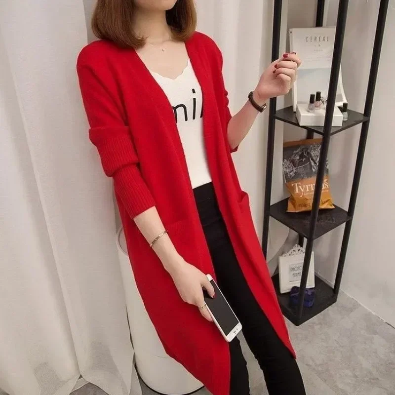 Outerwear Cardigan for Women Coat Knitted Sweater Woman V Neck Solid Fall 2024 Harajuku Casual Attractive Youth Hot Fashion Y2k