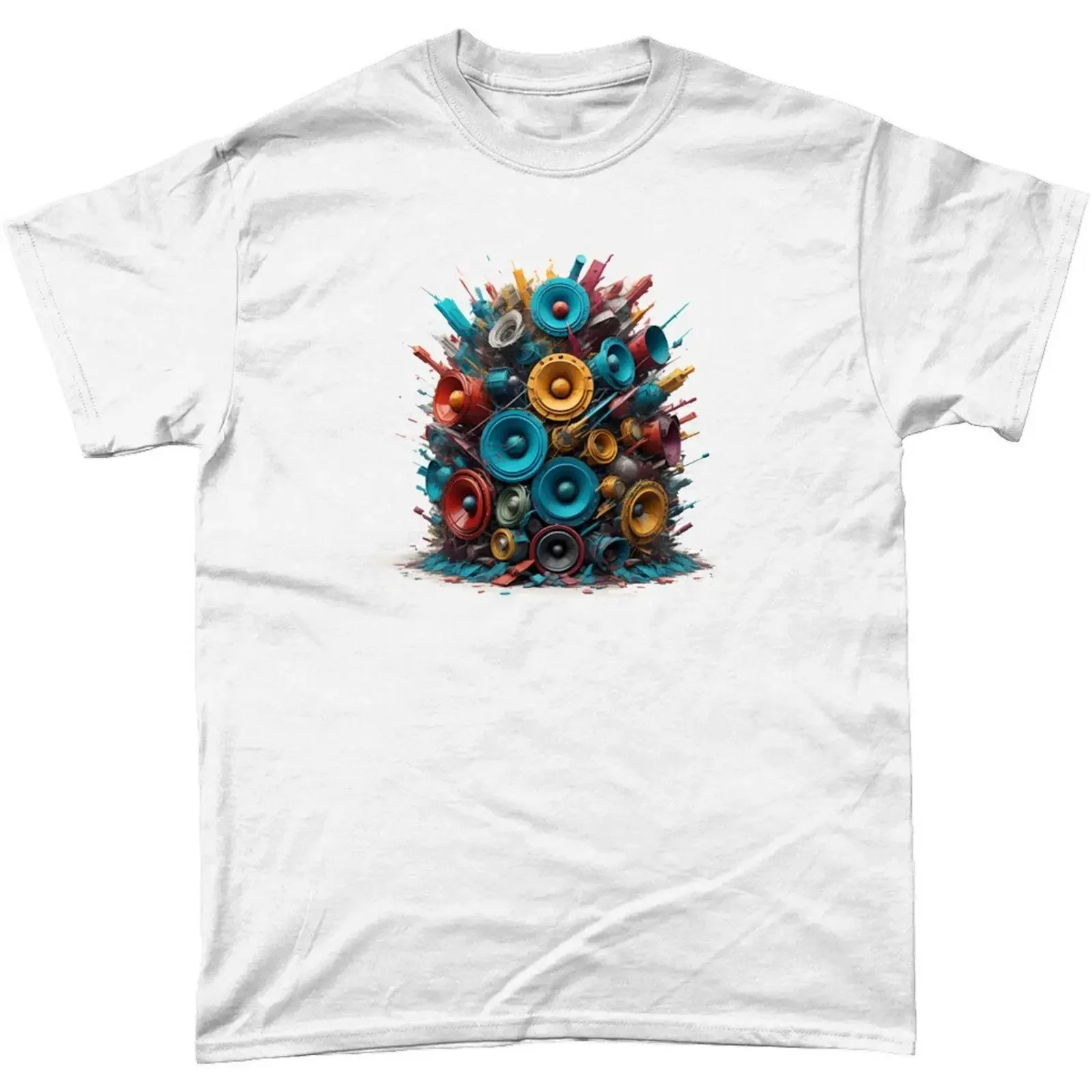 Exploding Multicoloured Loudspeakers T Shirt Gig Concert Festival Party vintage Washed Top For Everyday Wear designer clothes