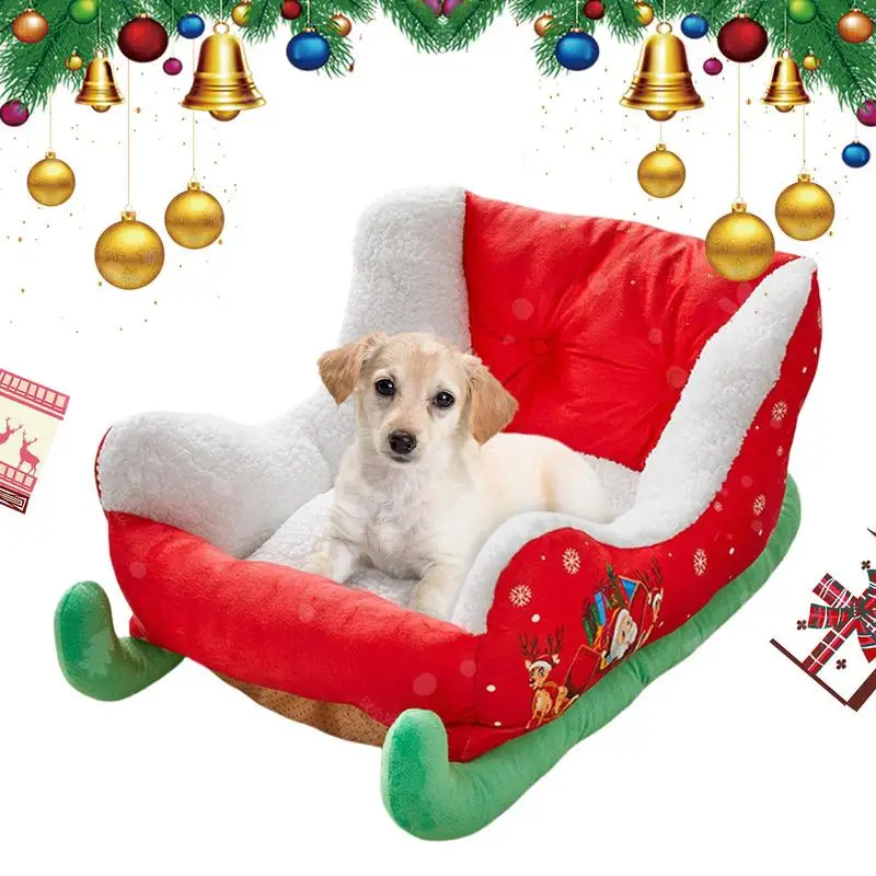 Plush Cozy Dog Bed Washable Pet Bed With Cute Sleigh Design Soft And Comfortable Pet Couch Cat Bed For Pet Dog Puppy Cat Kitten