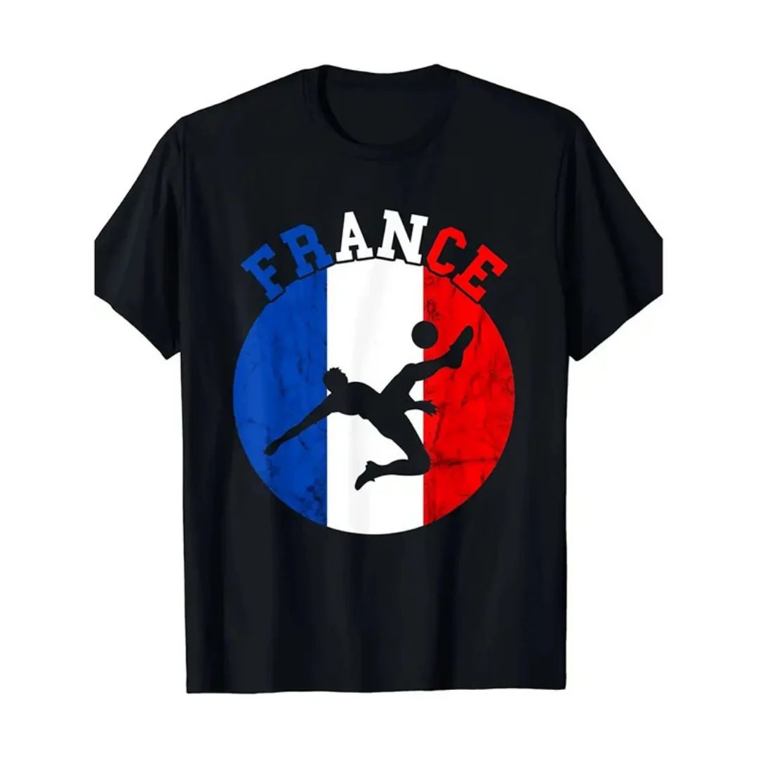 

France Retro Flag Print T-shirt Street Casual Harajuku Men's Clothing Oversized T Shirts Football Cock Harajuku Pattern Tee Top