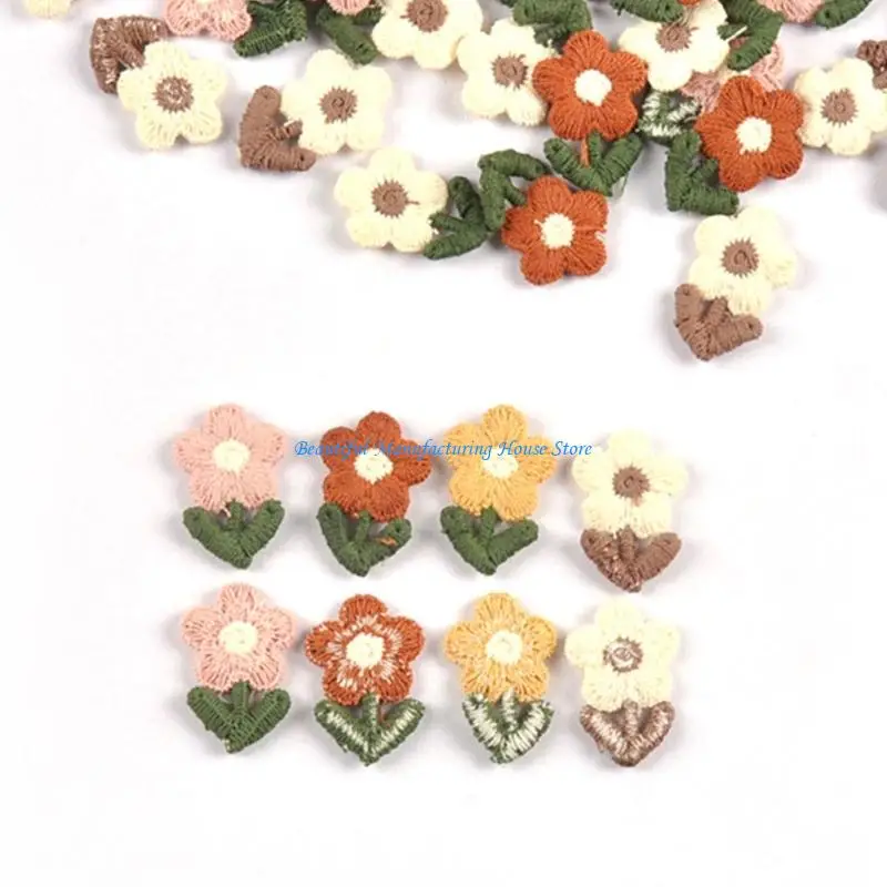 E56A 20Pcs Embroidered Flower Fabric Patches Sewing On Appliques for Jackets Jeans