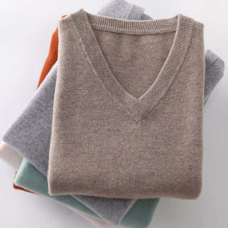 10Colors Men Cashmere Sweater V-Neck Cold Resistant Pullovers Loose Knitted Shirt Autumn Winter Korean Popular Clothes