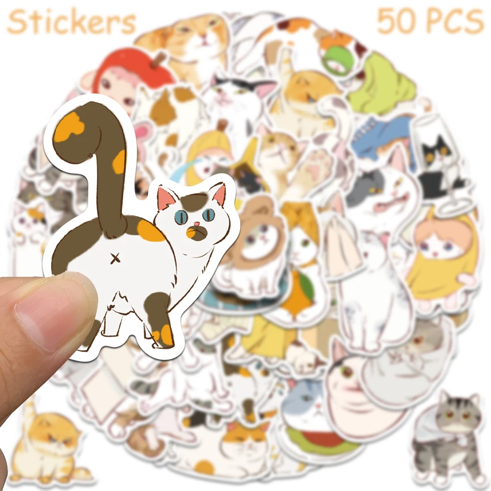 50pcs Cartoon Cute Twisted Cats Stickers Decals For Phone Luggage Refrigerator Scrapbook Helmet Aesthetic Waterproof Stickers