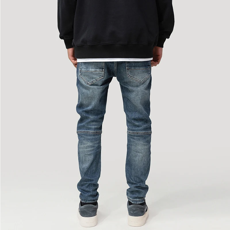 Street Style Fashion Men Jeans Retro Blue Elastic Slim Fit Ripped Jeans Men Spliced Designer Hip Hop Denim Biker Pants Hombre