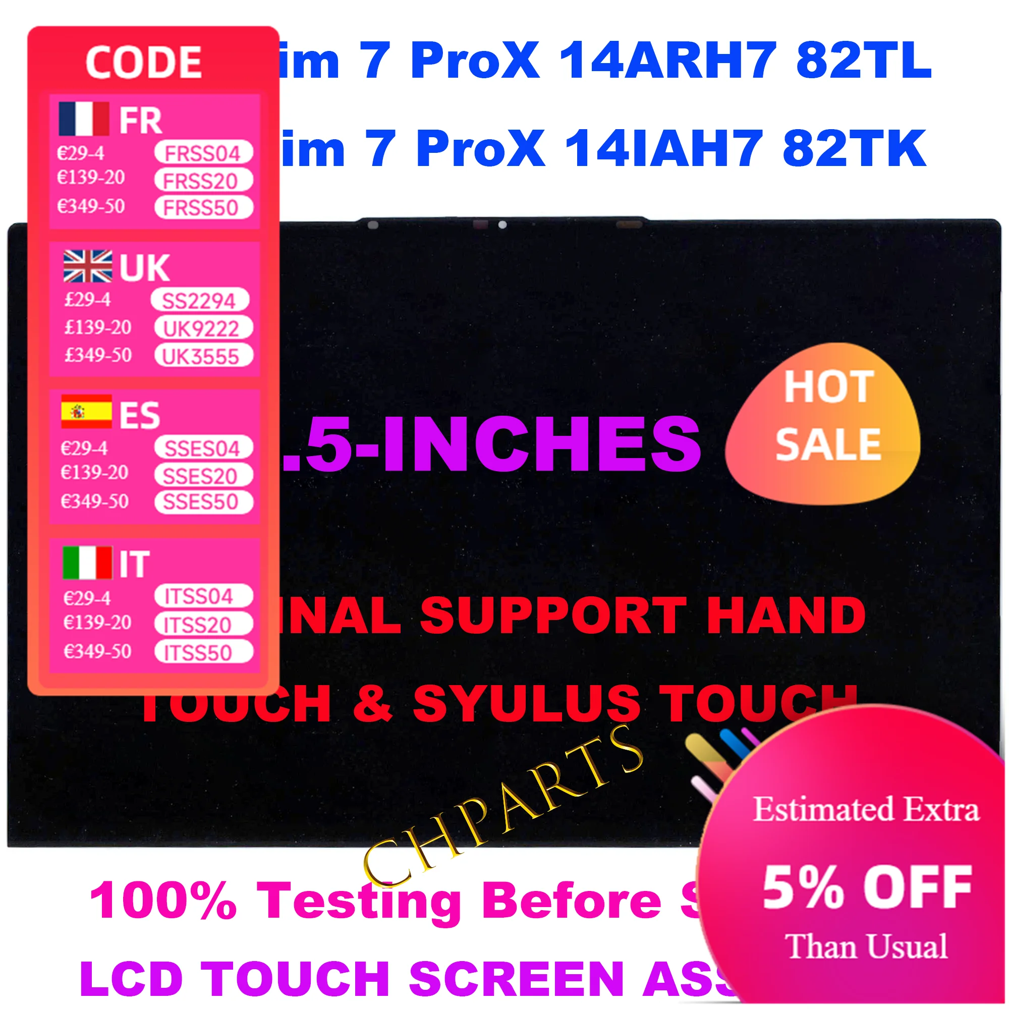 

14.5" For Lenovo Yoga Slim 7 Pro X 14 ARH7 82TL Yoga Slim 7 Pro X 14IAH7 82TK LCD Touch Screen Replacement Assembly 5D10S39880