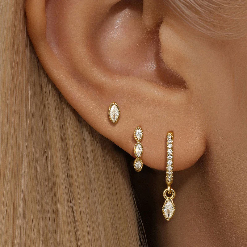 

Exquisite Gold Color Eye Drop Dangle Earrings for Women Cubic Zirconia Piercing Hoop Earrings Woman Fashion Jewelry Accessory