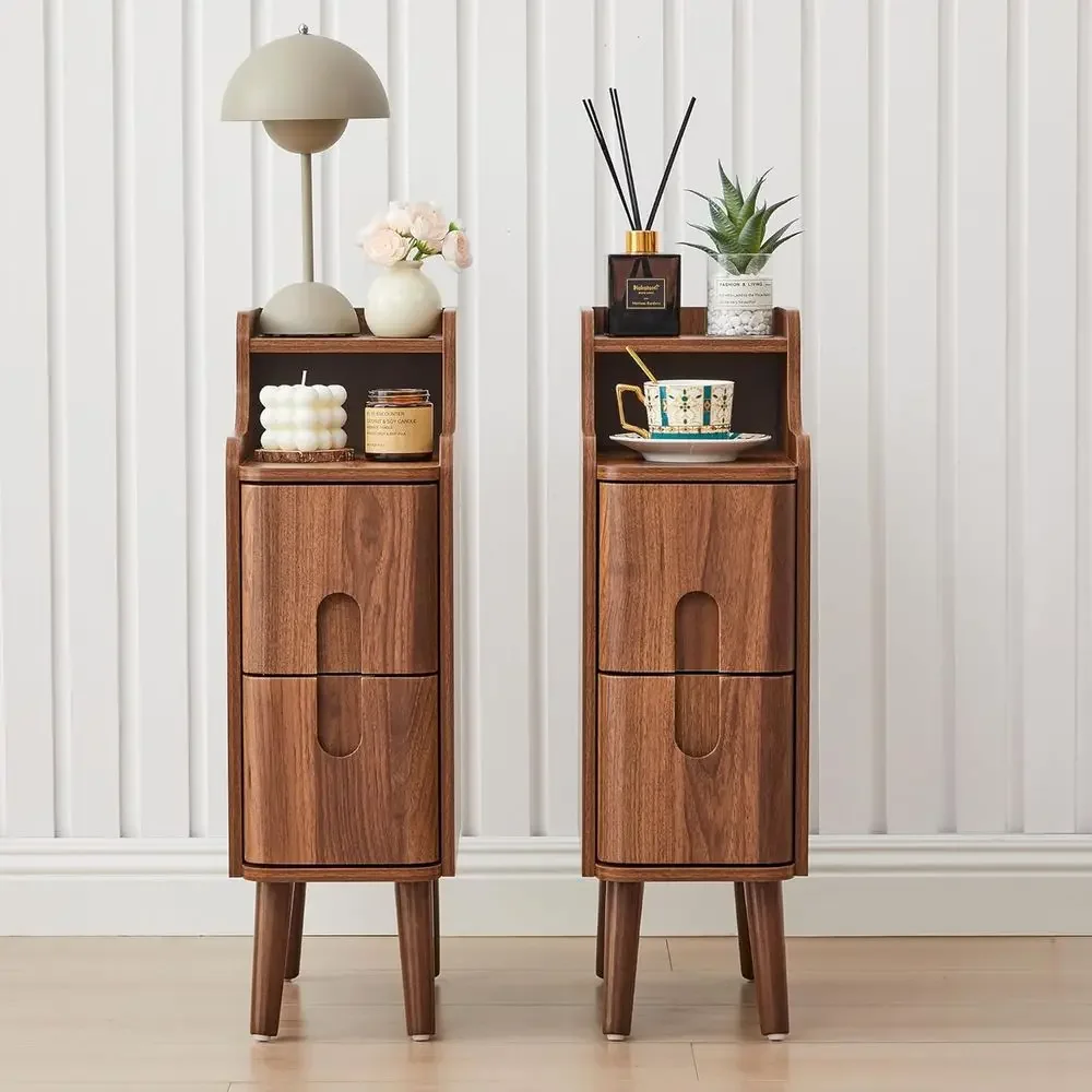 

Narrow Nightstand Set o 2, Wood 2 Der Small Nightstand, Slim Side Table, ern Skinny End Bede Table, Natural Wood Night Stand wit