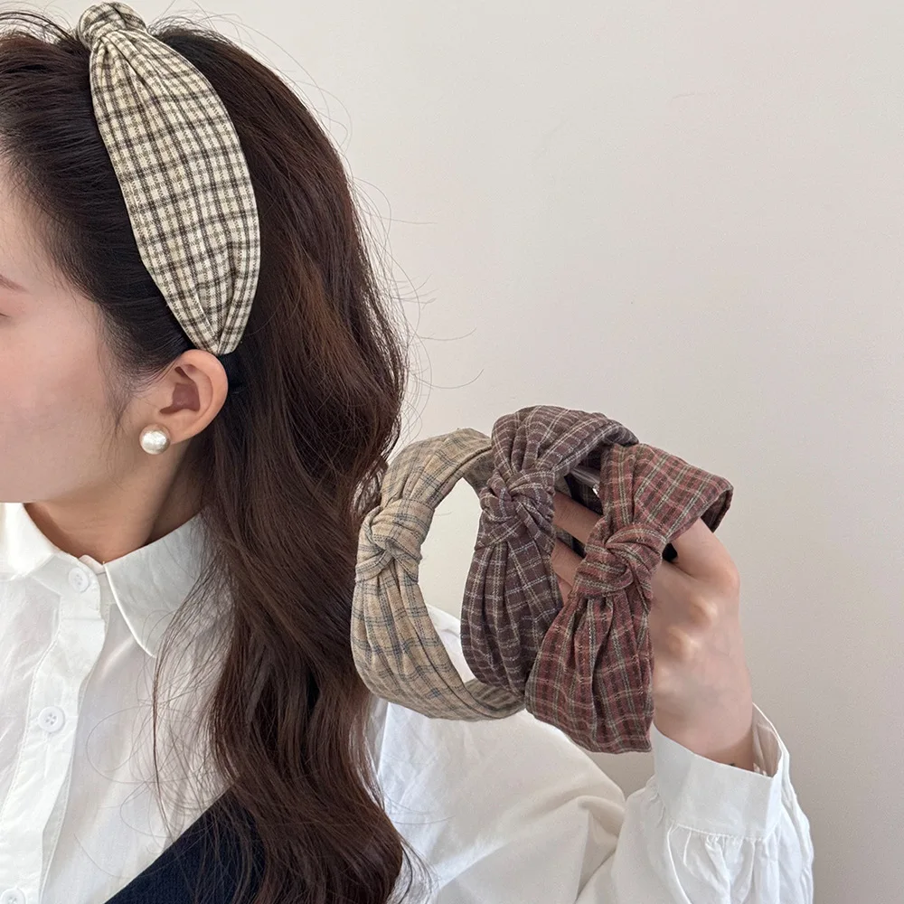 

New plaid headband hair fashion autumn winter band accessories for women girl bow fascinators elegant Hoops vintage popular 2025